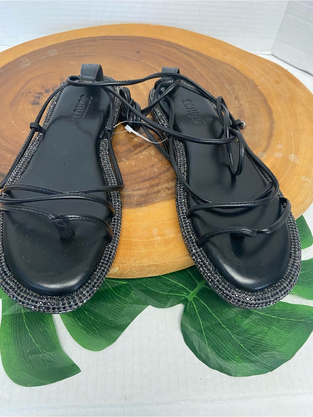 SCHUTZ Rhinestone Frames Gladiator Lace Up Sandals